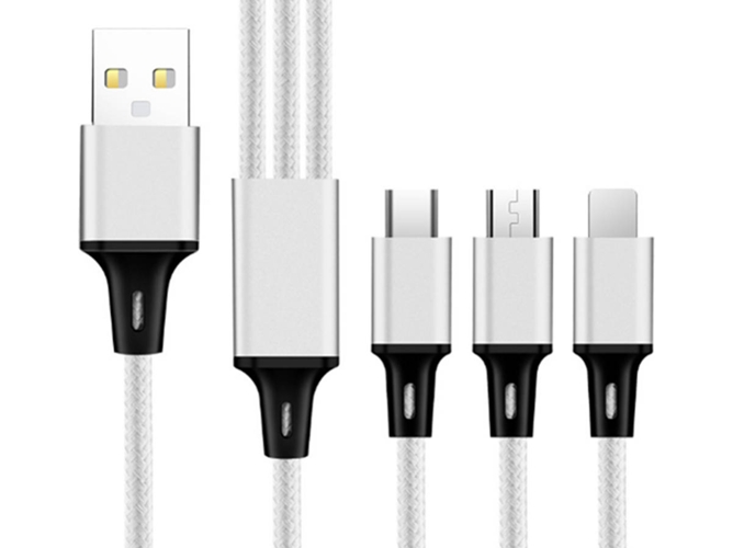 Cable WJS 3 en 1 (Lightning - USB-C - MicroUSB - 11 cm - Gris)