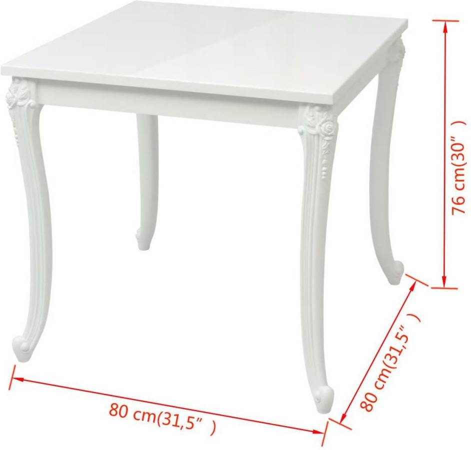 Mesa de Comedor VIDAXL (Blanco - Tablero DM - 80 x 80 x 76 cm)