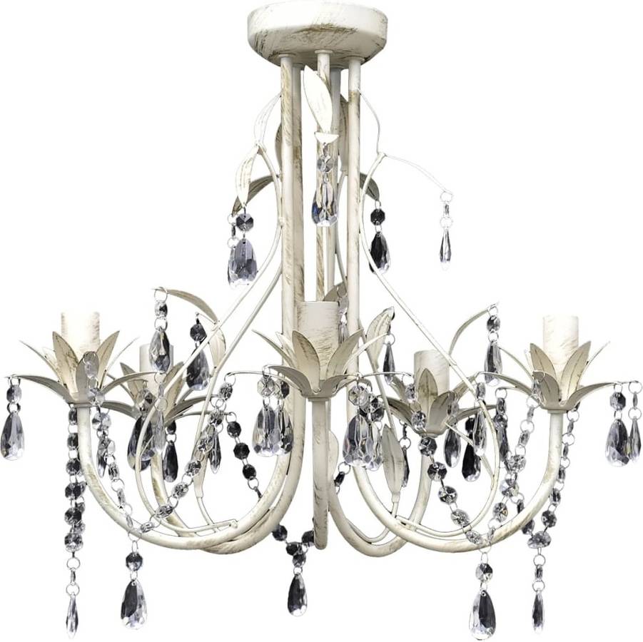 Elegante Araña De techo colgante con cristales cinco focos vidaxl 5 candelabro blanco 200w metal 46x42.5 5xe14