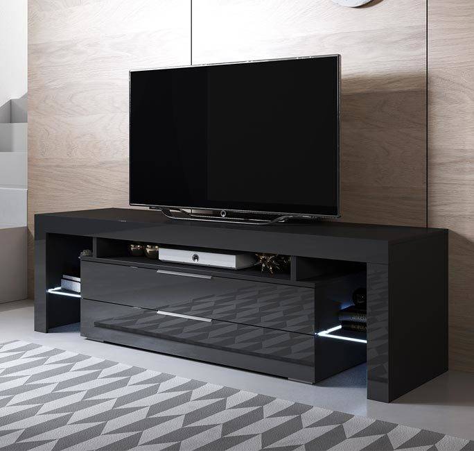 Mueble TV MÓVEIS BONITOS Selma con LED RGB (160x35x53 cm - Negro - Melamina)