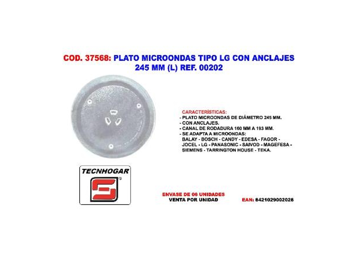 Tecnhogar  Plato microondas con anclajes. 245 mm.