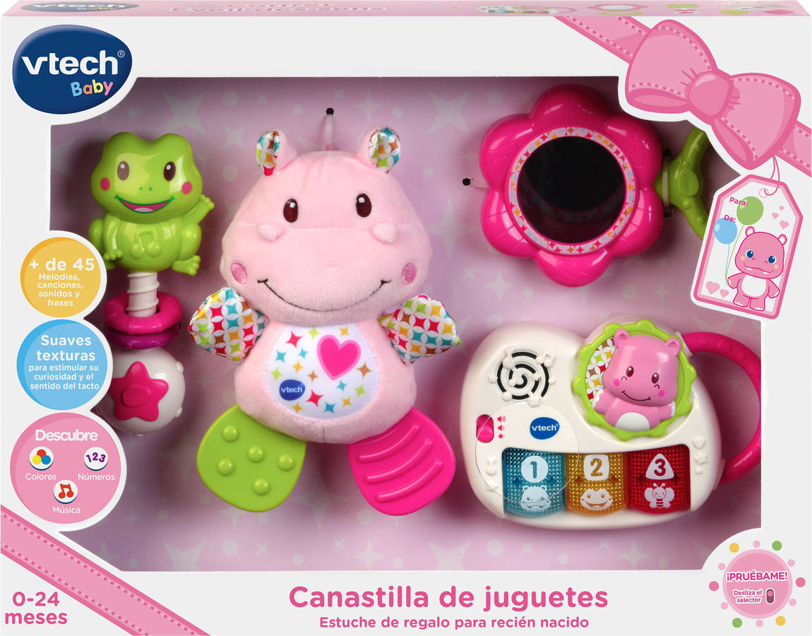 Canastilla De Juguetes vtech regalo recien nacido estuche para bebé que incluye peluche mordedor sonajero piano interactivo y espejo seguridad color rosa 80522057