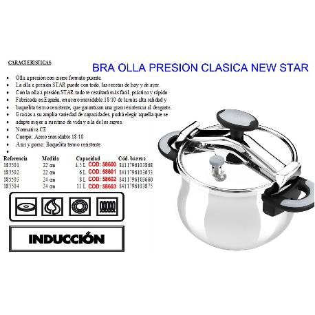 Bra new star olla presion clasica   4,50 litros ø22 cm 185501