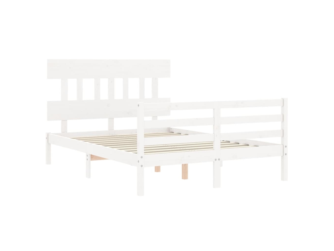 vidaXL Estructura de cama matrimonio madera maciza blanca 135x190 cm