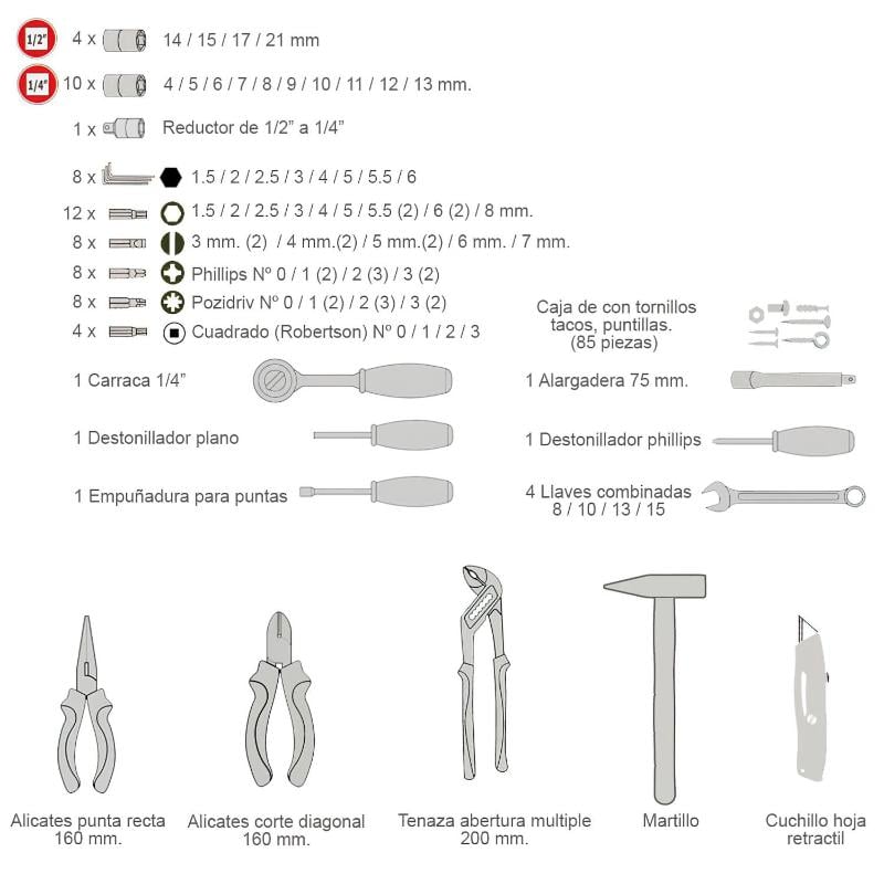 Juego herramientas 161 piezas con maletin