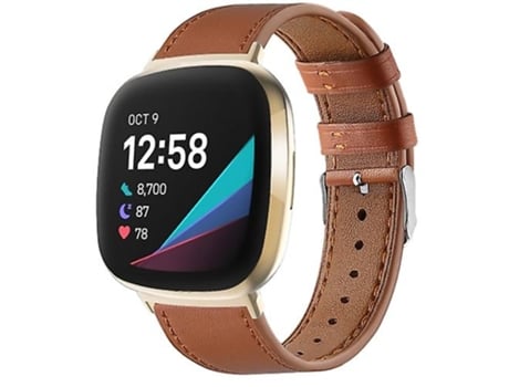 Correa para Fitbit Versa 4 / Sense 2 Correa de reloj de cuero genuino con cola redonda marrón VENISYMLIS