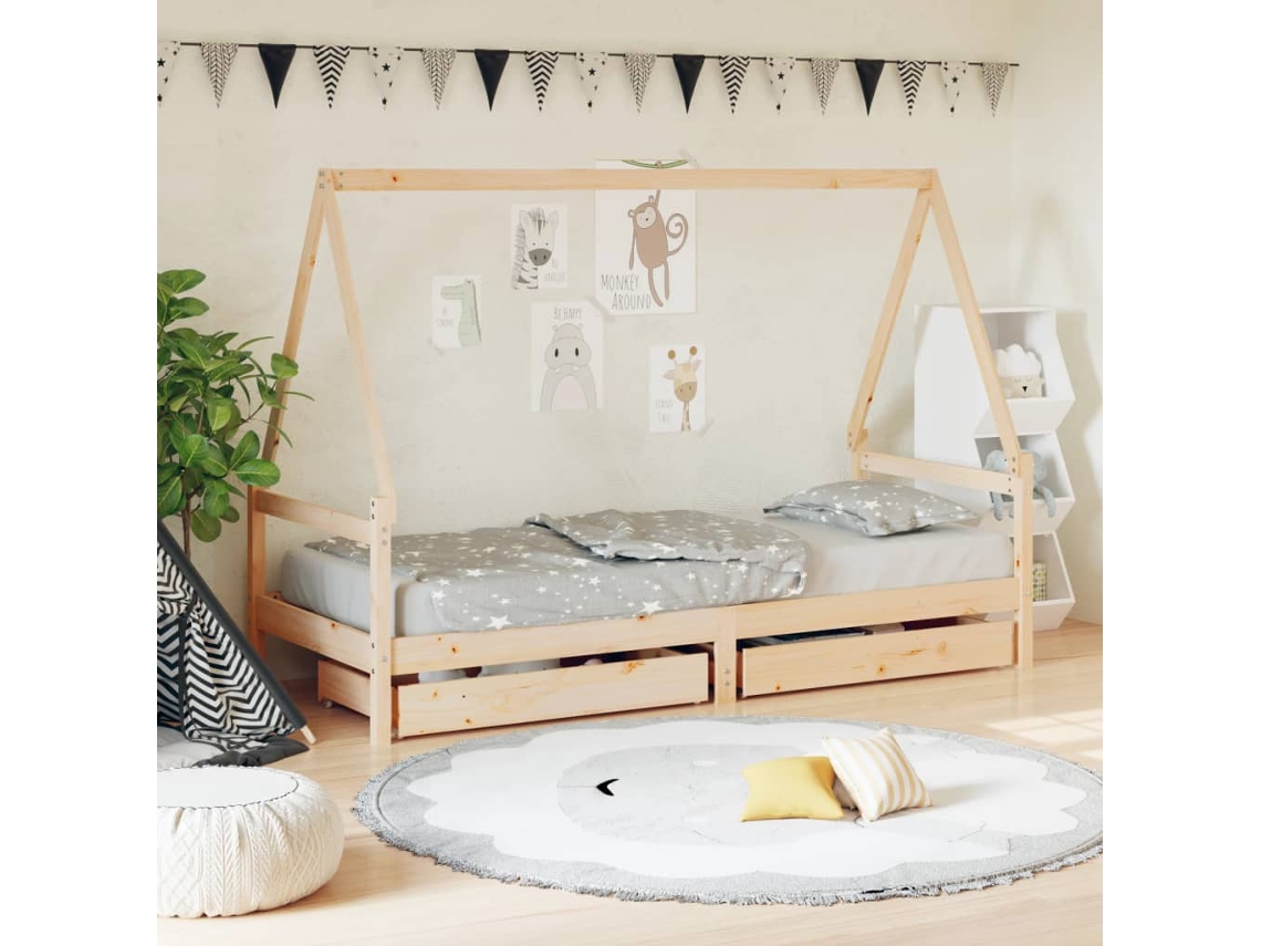 Estructura De Cama Para Niños Madera Maciza De Pino 90x200 Cm