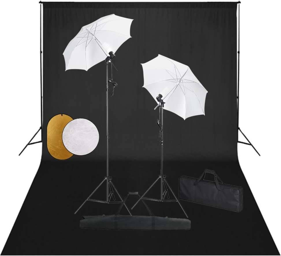 Kit Iluminación de Estudio VIDAXL con Sombrillas, Fondo y Reflector