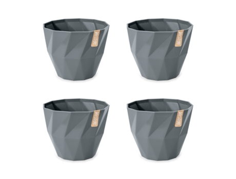 Set de 4 Macetas Redondas Decorativas 13 cm con Textura. Gris ARECA