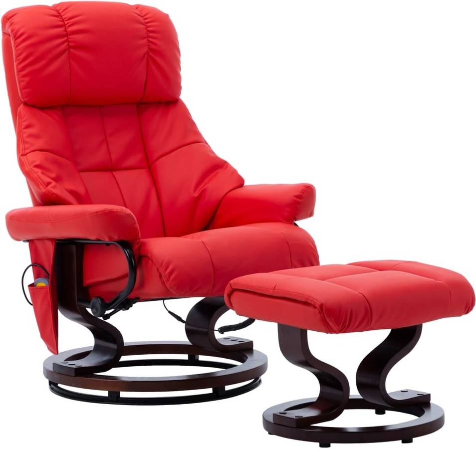 Reclinable De Masaje vidaxl cuero madera curvada rojo