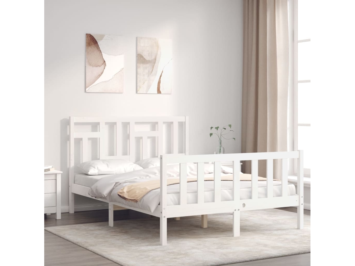 Maison Exclusive Estructura cama metal con cabecero y estribo blanco 135x190  cm