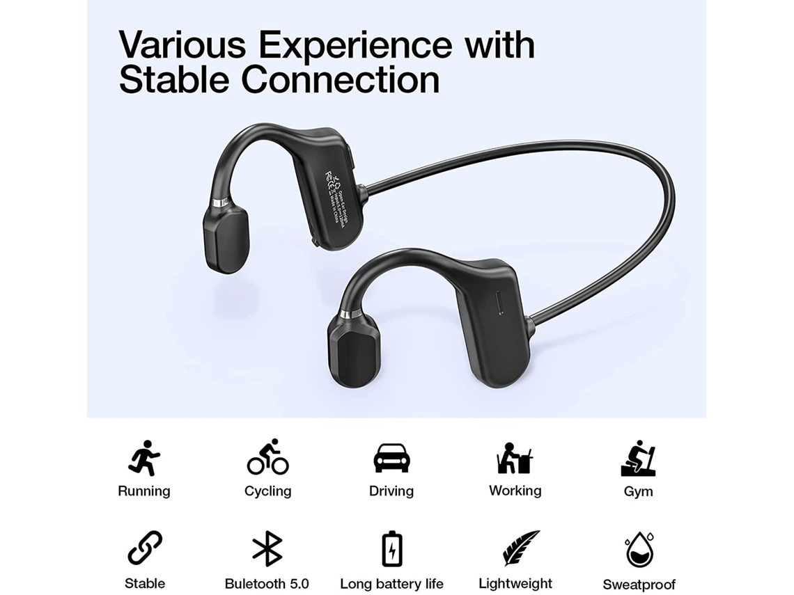 Auriculares de conducción ósea Bluetooth - Auriculares inalámbricos de oreja  abierta con micrófonos, para correr en bicicleta de conducción