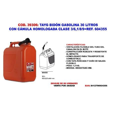 Tayg bidon gasolina 30 lt+canula homolog.clase 3-6,1-8-9 604355