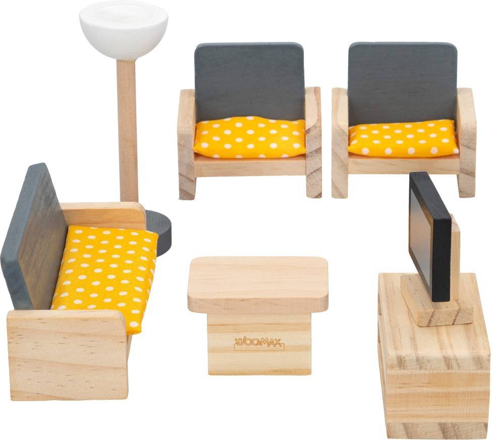 Muebles de Madera WOOMAX Set Salón Casa De Muñecas (Edad Mínima: 3 años)