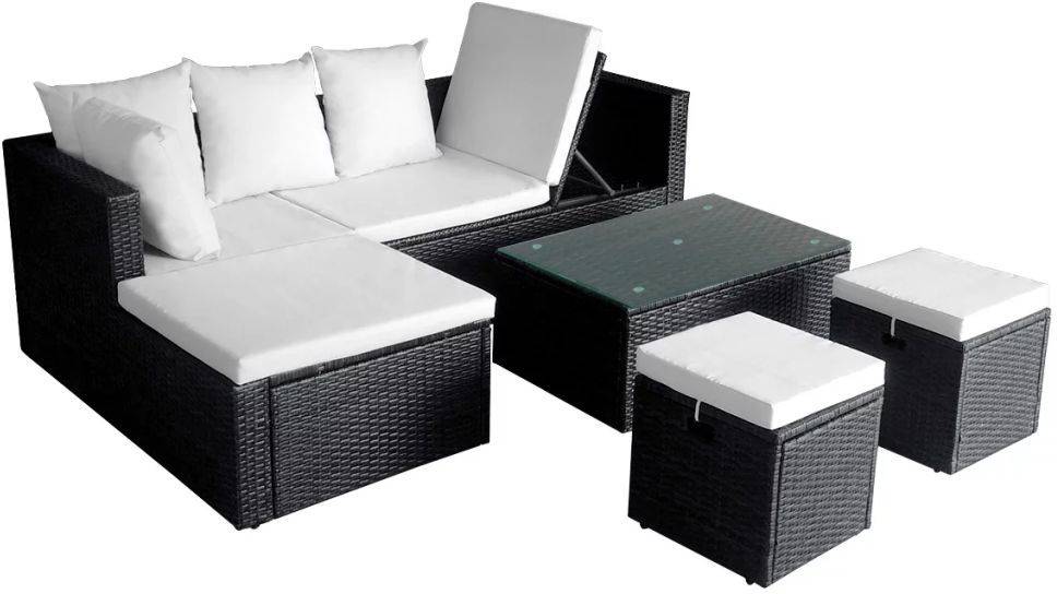 Conjunto De Muebles vidaxl 12 piezas poli negro sofá esquina para 4 set y cojines lounge 42586 187x119x58