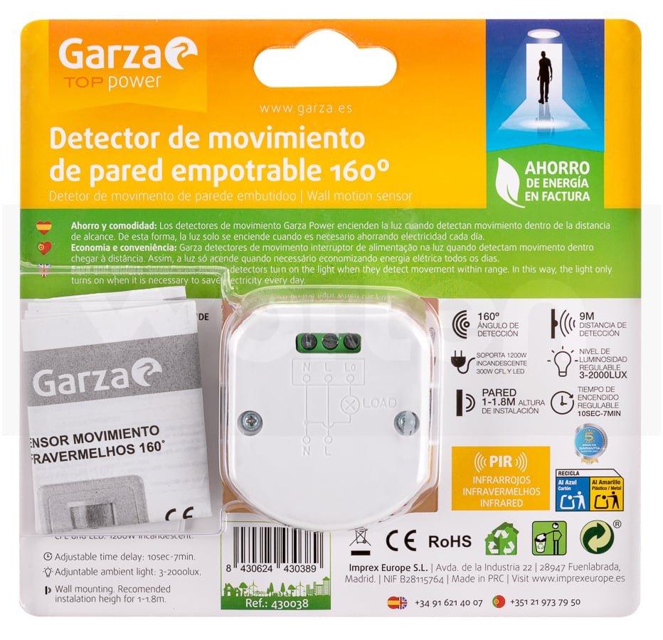 Detector de Movimiento pared GARZA 430038