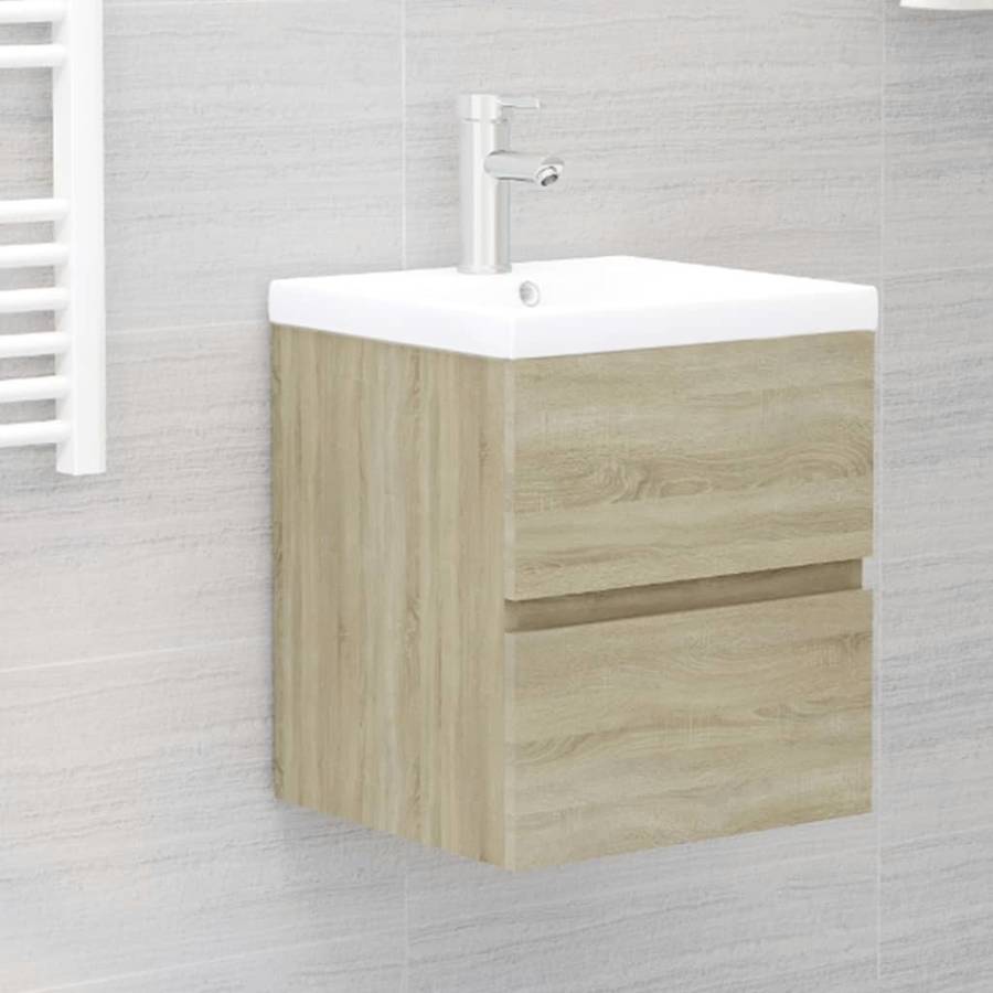 Armario Lavabo Empotrado vidaxl sonoma madera aglomerada 41x38.5x45 cm mueble con tocado fregadero aseo cuarto de inodoro ducha bañero mobiliario robusto estable