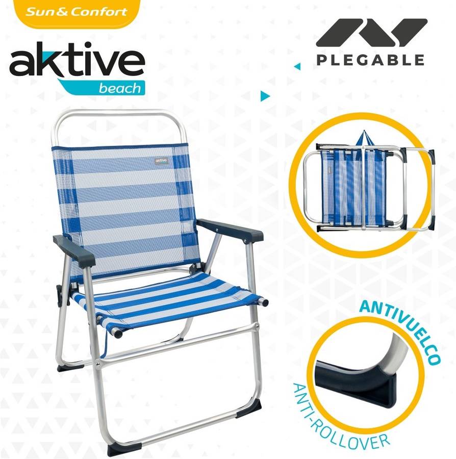 Silla de Playa AKTIVE Aluminio Azul (51x56x90cm)