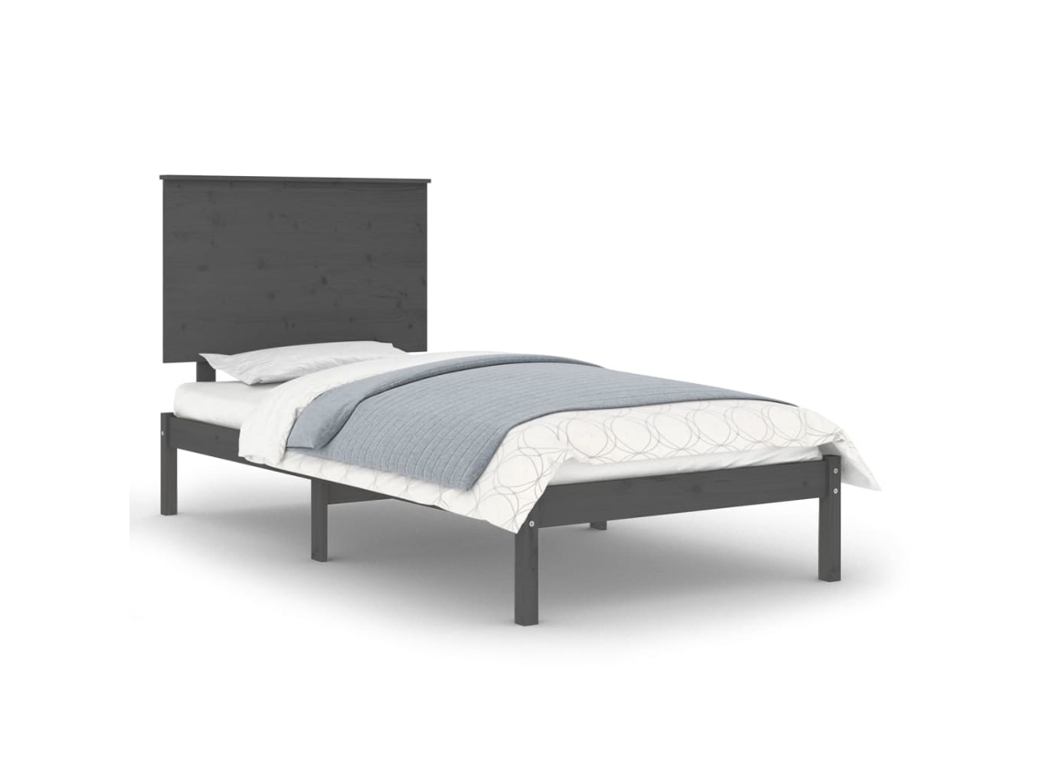 Estructura cama metal y madera contrachapada gris 90x200 cm