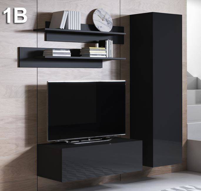 Conjunto De Muebles luke 1b negro 16m tv bonitos 1 150x40x165