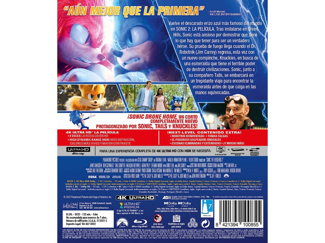 SONIC 2, LA PELÍCULA (4K UHD + Blu Ray) [Blu-ray]
