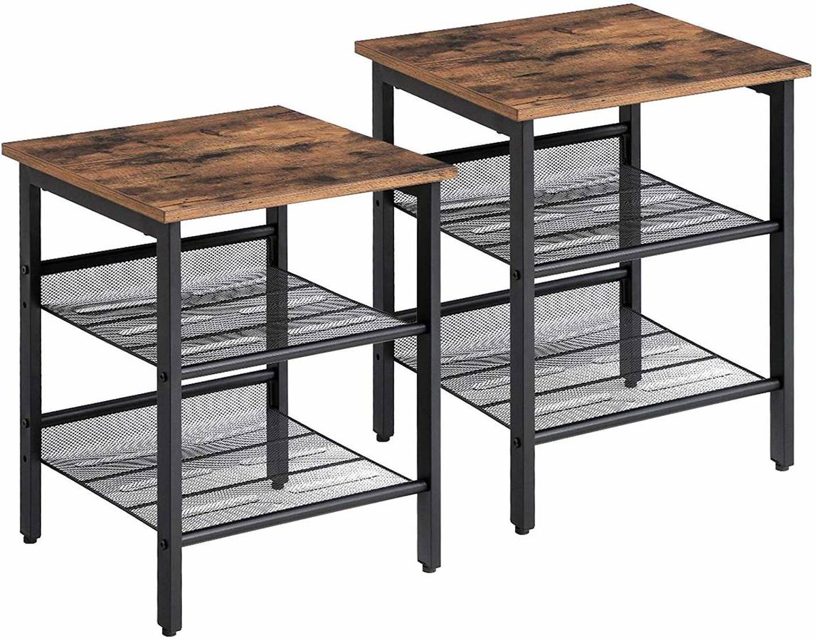 Vasagle Mesita De noche juego 2 estilo industrial mesa lateral con estantes malla ajustable apto para apoyo art planet 40x40x50cm