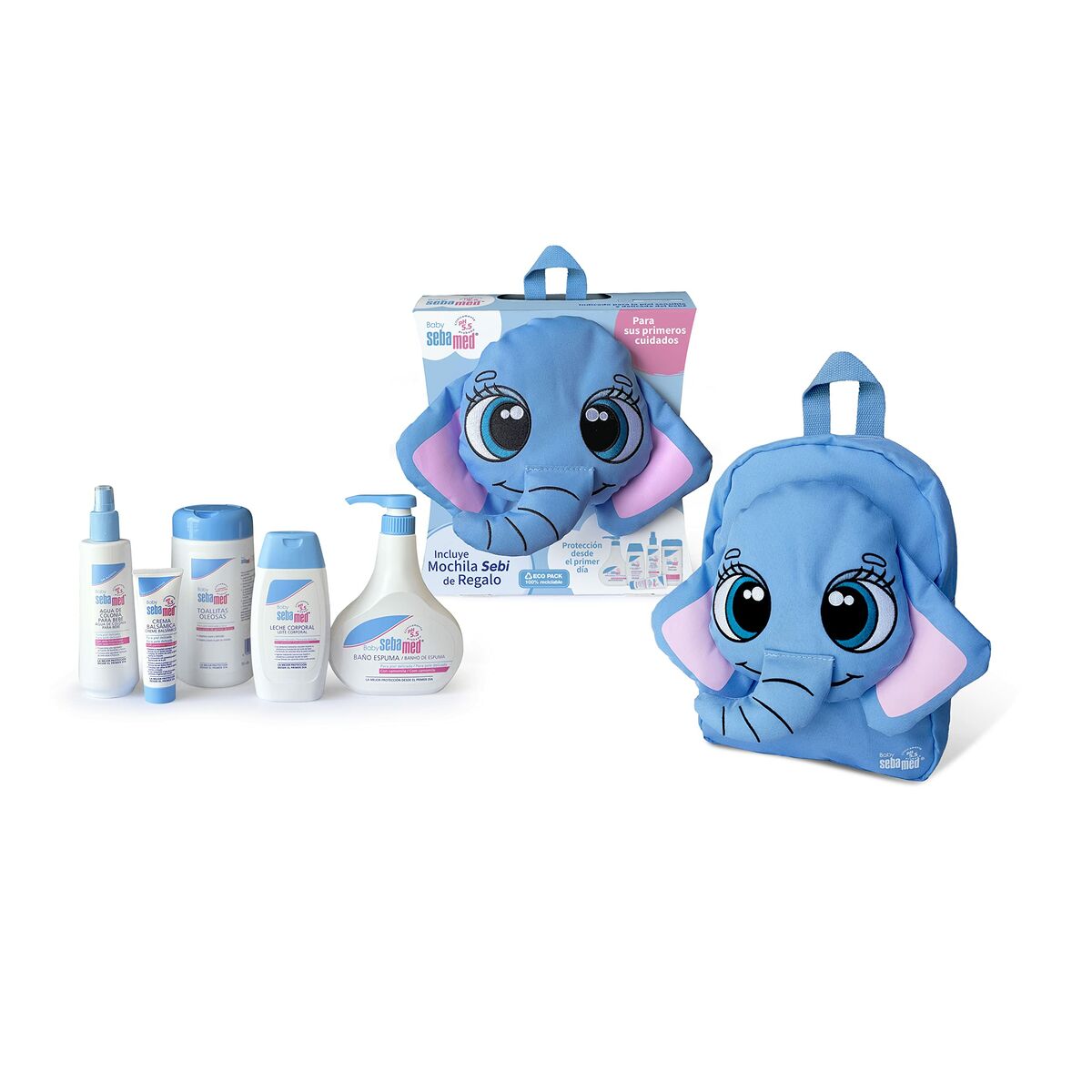 Set De Regalo para bebé sebamed sebi 6 piezas nacido pack productos baby con mochila incluye baño espuma