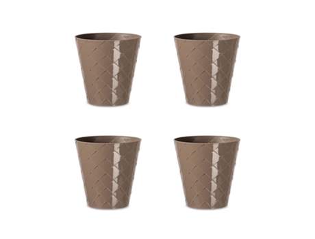 Palm Set de 4 Macetas Redondas Decorativas 11 cm con Textura. Taupe ARECA