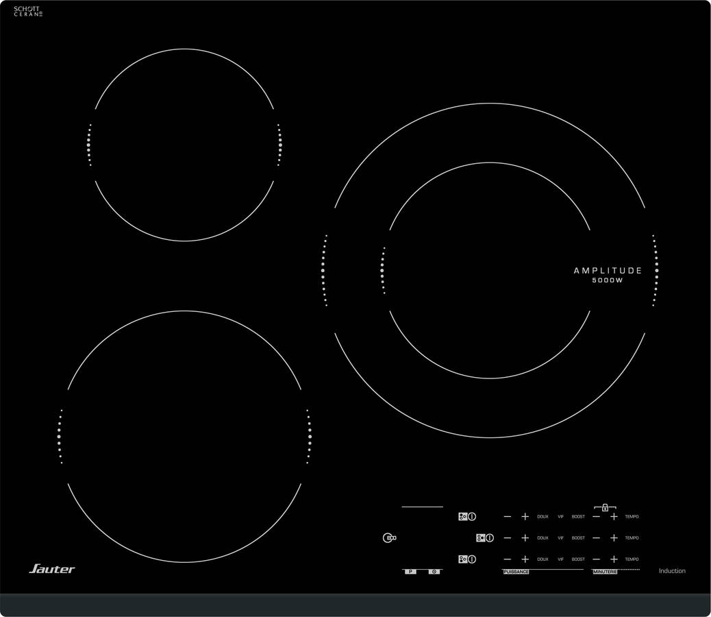 Sauter Spi4362b – placa de empotrable 3 fuegos 7200 w 60 x 52 cm revestimiento cristal negro