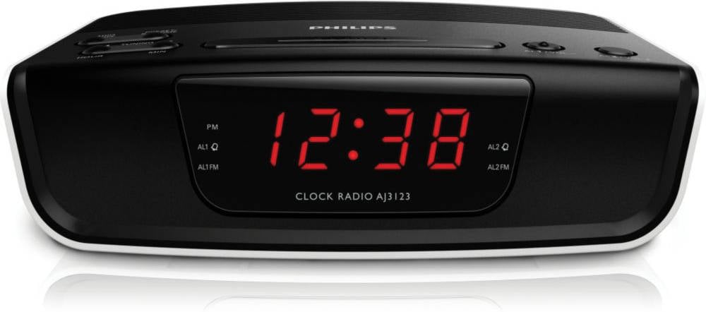 Radio Despertador PHILIPS AJ3123/12 (Negro - Digital - FM - Batería - Alarma Doble - Función Snooze)