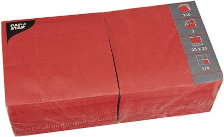 Papstar Servietten 3lagig 14 falz rot 33x33cm 250 ve1 12483