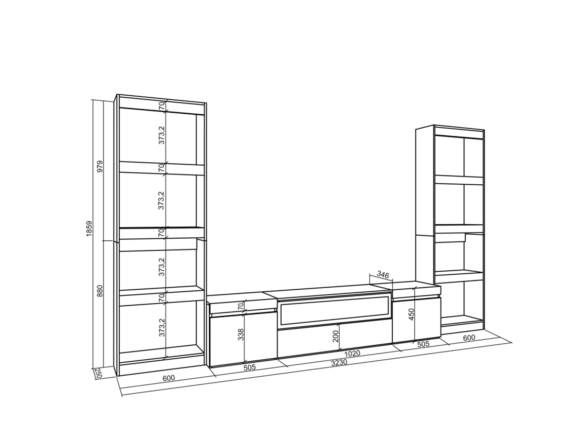 Muebles de Salón para TV 320x186x35cm Chimenea eléctrica Blanco y negro