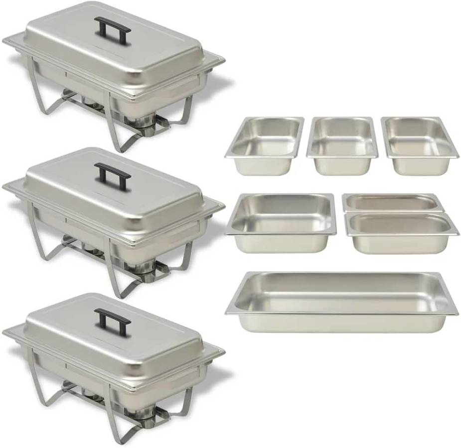 Vidaxl Set Calentador comida buffet 3 piezas bandeja contenedor alimentos de para acero inoxidable conjunto 50529