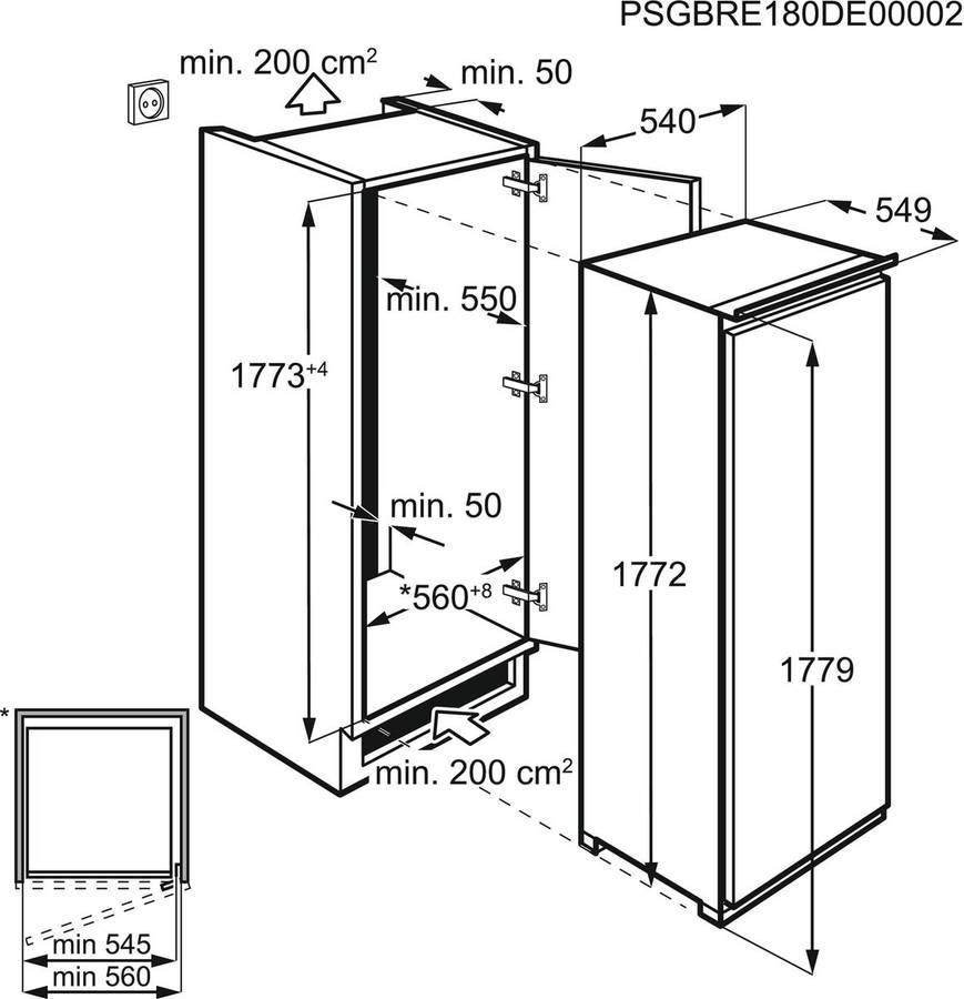 Congelador Vertival Integrable AEG ABE818F6NS (No Frost - 177.2 cm - 204 L - Blanco)