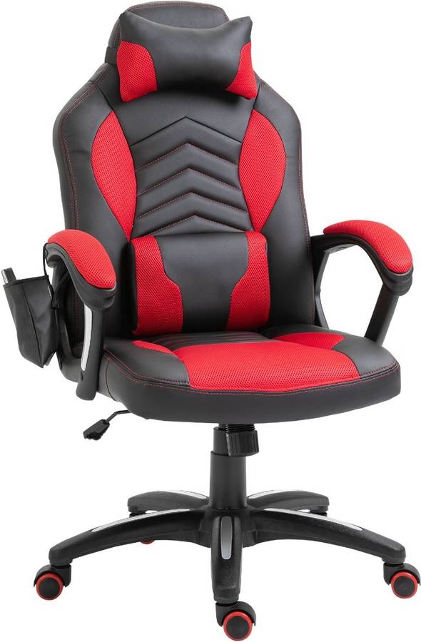 Silla de Escritorio Ejetutiva HOMCOM Negro y Rojo (Brazos Fijos)