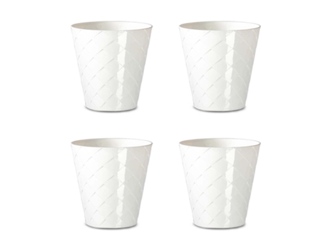 Palm Set de 4 Macetas Redondas Decorativas 16 cm con Textura. Blanco Roto ARECA