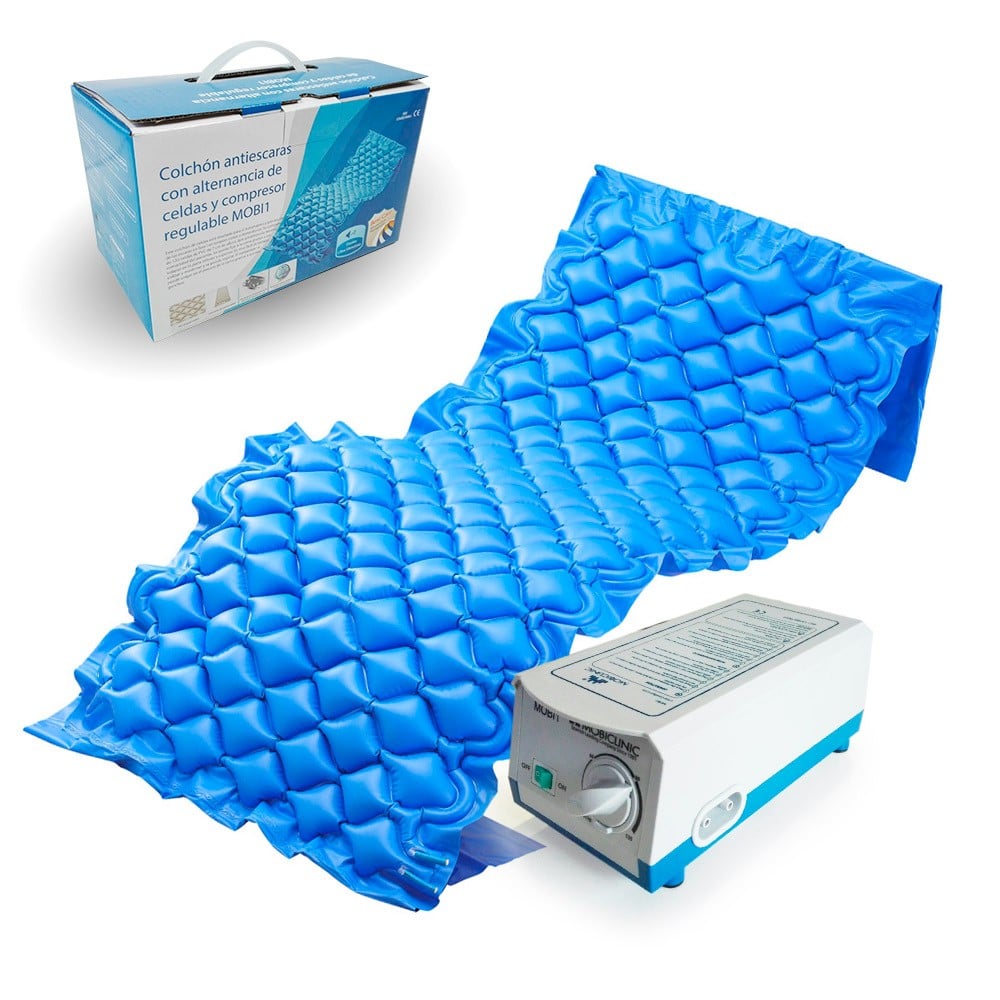 Colchón Antiescaras MOBICLINIC de Aire con Compresor Pvc Médico Ignífugo 130 Celdas Azul Mobi 1 200x90x7 cm