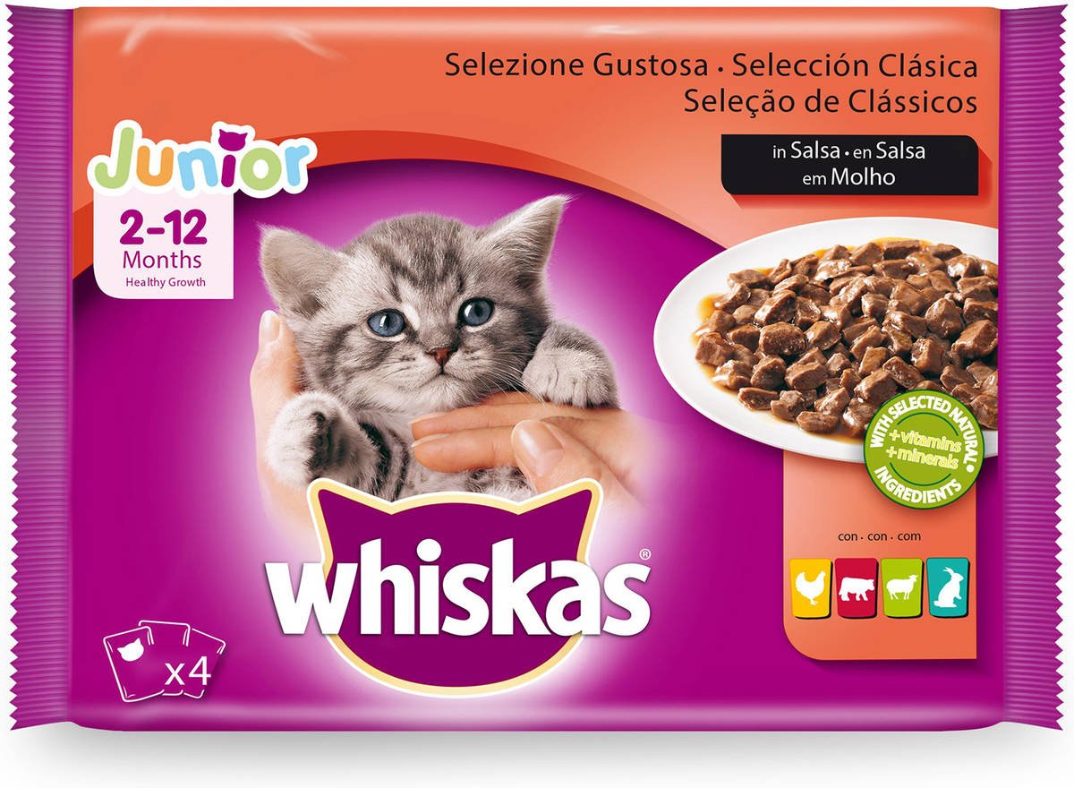 Piensos para Gatos WHISKAS (4 Un - 100g - Húmedo - Sabor: Carne)