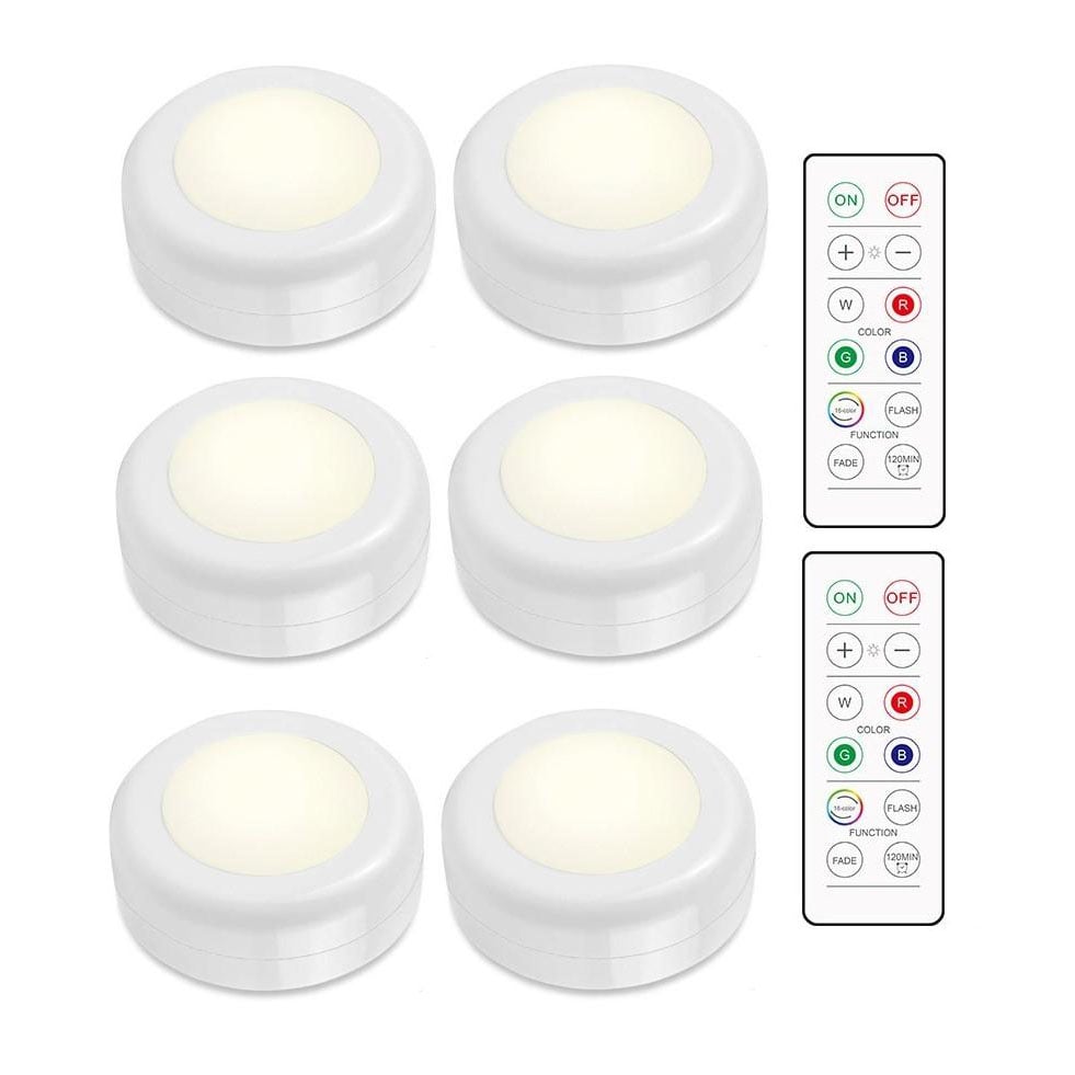 Inf Batería Led spot rgb control remoto luz nocturna de 16 colores luces gabinete que funcionan ilu foco 6 piezas 2 mandos 255906