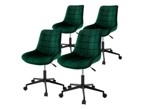 4x Silla de oficina, ergonómico de terciopelo verde con ruedas ML-DESIGN