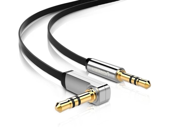 Ugreen 10597 Cable audio 1 35mm negro 3.5 plano jack macho conector 90º auxiliar para radio del coche auriculares altavoces reproductor mp3 tv pc 1metros