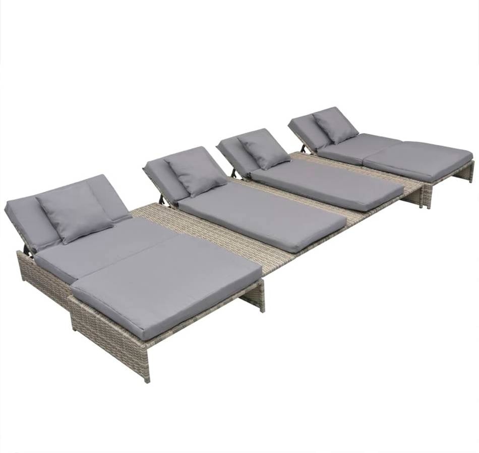 Vidaxl Juego De comedor 5 piezas muebles exterior mesa y sillas mobiliario patio terraza poli gris set pzas cojines conjunto lounge 210x140x63