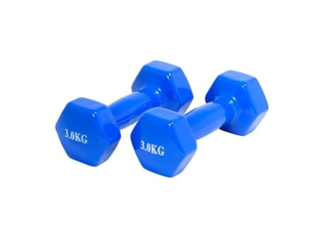 Conjunto de 2 Mancuernas Pesas De 3Kg Suave Ejercicio, Musculación, Gimnasio, De Acero Con Cubierta En Vinilo Color Azul DED