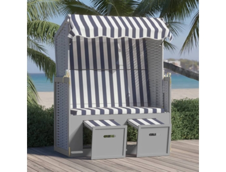 MAISON EXCLUSIVE Silla playa Strandkorb dosel ratán sintético madera azul blanco