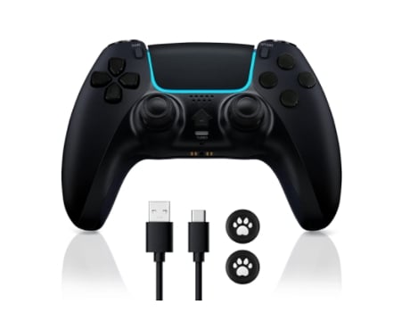 Controlador Inalámbrico Ps4 Compatible con Consola Ps4/Slim/Pro/Pc Joystick de Juego de Doble Vibración Panel Táctil Altavoz Incorporado Negro BISB...