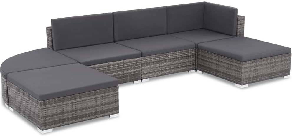 Conjunto de Sofás para Exterior VIDAXL Almohadones mimbre Gris PE (6 piezas)