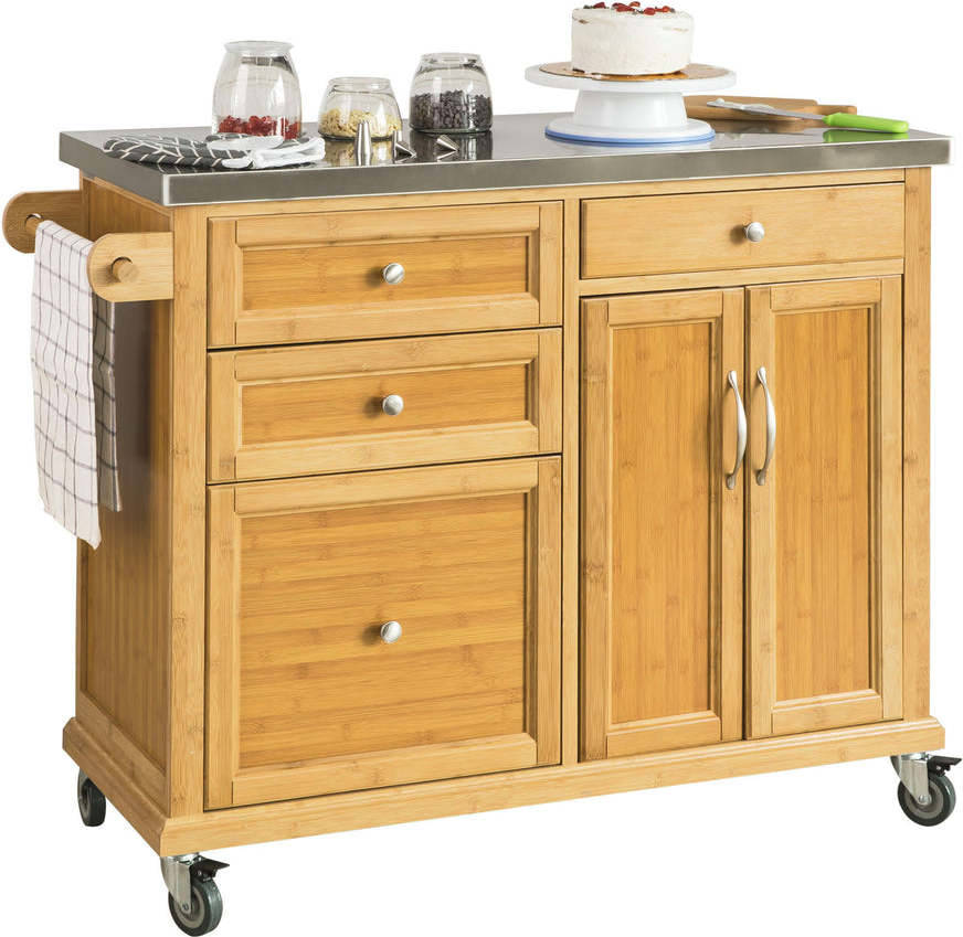 Carrito de Cocina SOBUY FKW70-N (Bambú/MDF/Acero Inoxidable - 115x92x46 cm)