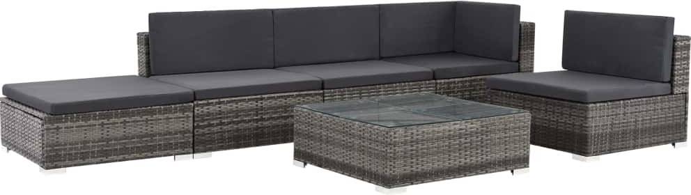 Conjunto de Sofás para Exterior mimbre VIDAXL Almohadones PE Gris (6 piezas)