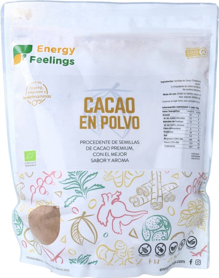 Cacao Ecológico en Polvo ENERGY FEELINGS (1 Kg)