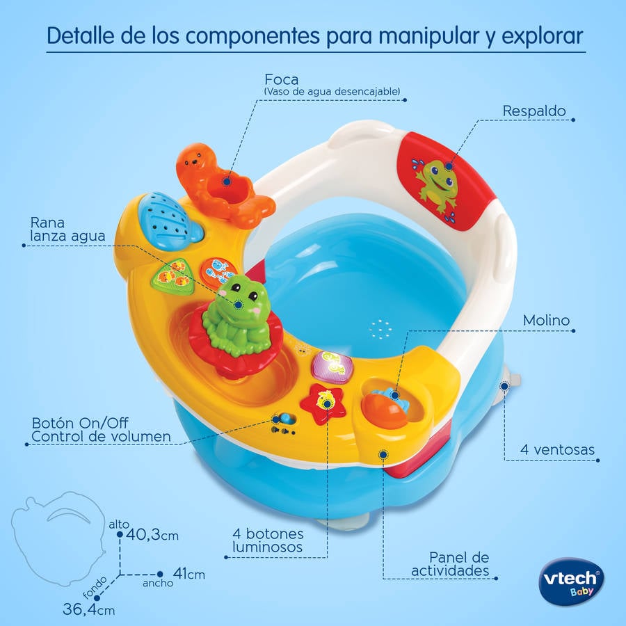 Assiento Baño Vtech para el silla aquasilla 2 en 1 y panel actividades con nuevo diseño mejorado juguete dentro fuera del agua 80515422